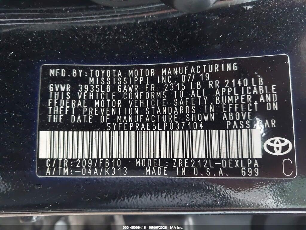5YFEPRAE5LP037104 2020 TOYOTA COROLLA photo no. 9