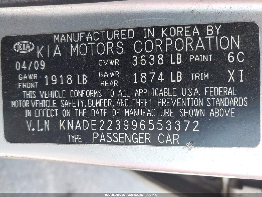 KNACE223996553372 2009 KIA RIO photo no. 9