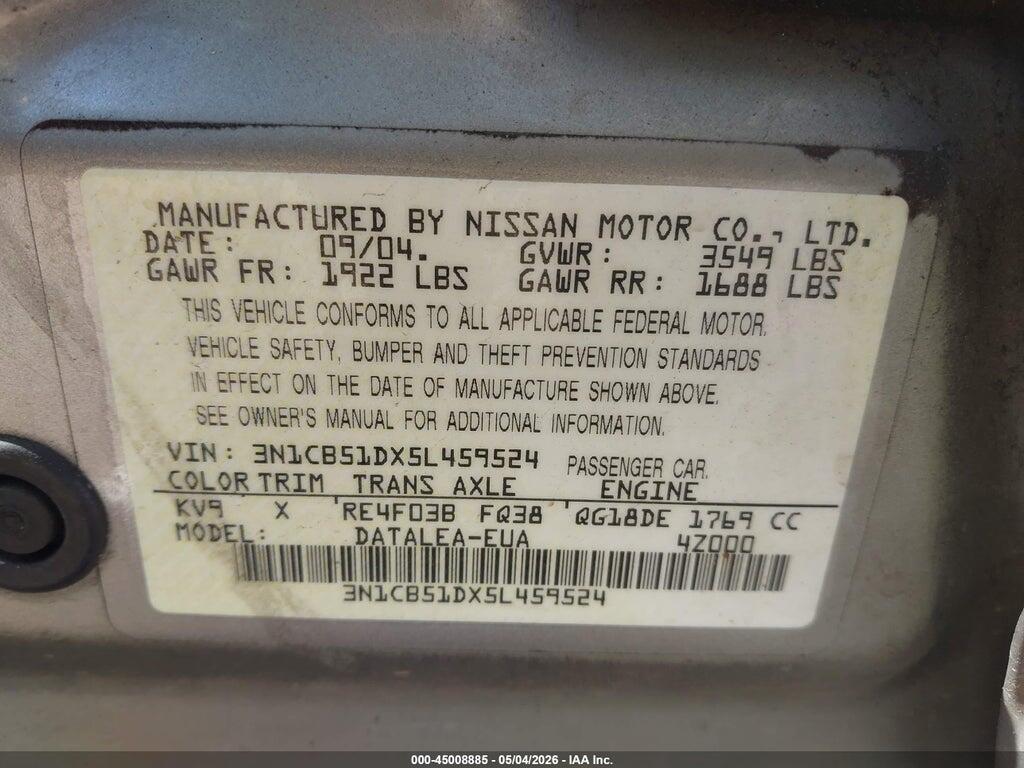 3N1CB51DX5L459524 2005 NISSAN SENTRA photo no. 9