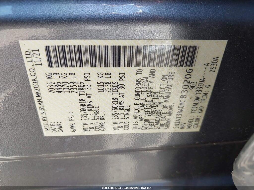 5N1AT3BA0MC830206 2021 NISSAN ROGUE photo no. 9