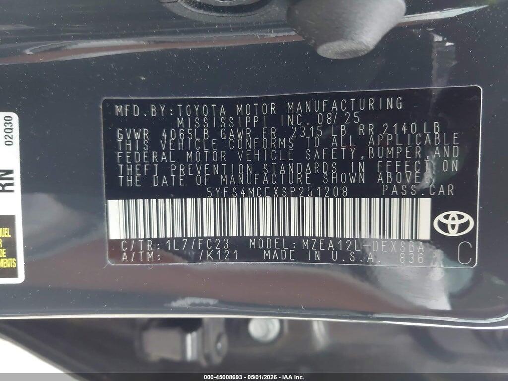 5YFS4MCEXSP251208 2025 TOYOTA COROLLA photo no. 9