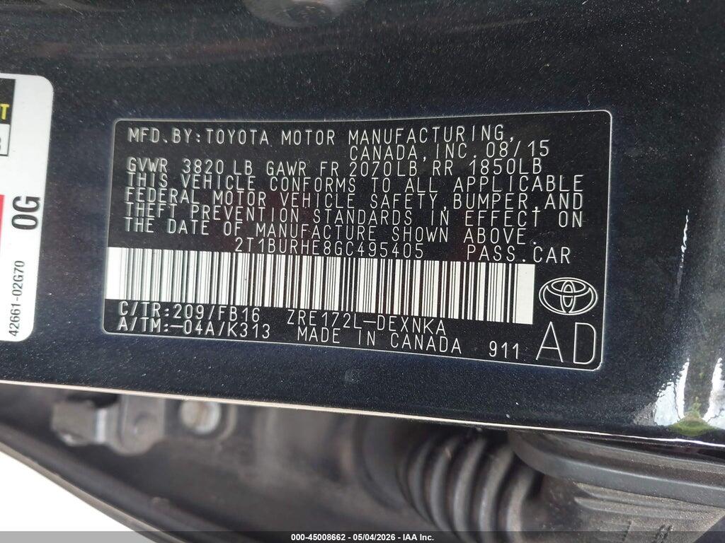 2T1BURHE8GC495405 2016 TOYOTA COROLLA photo no. 9