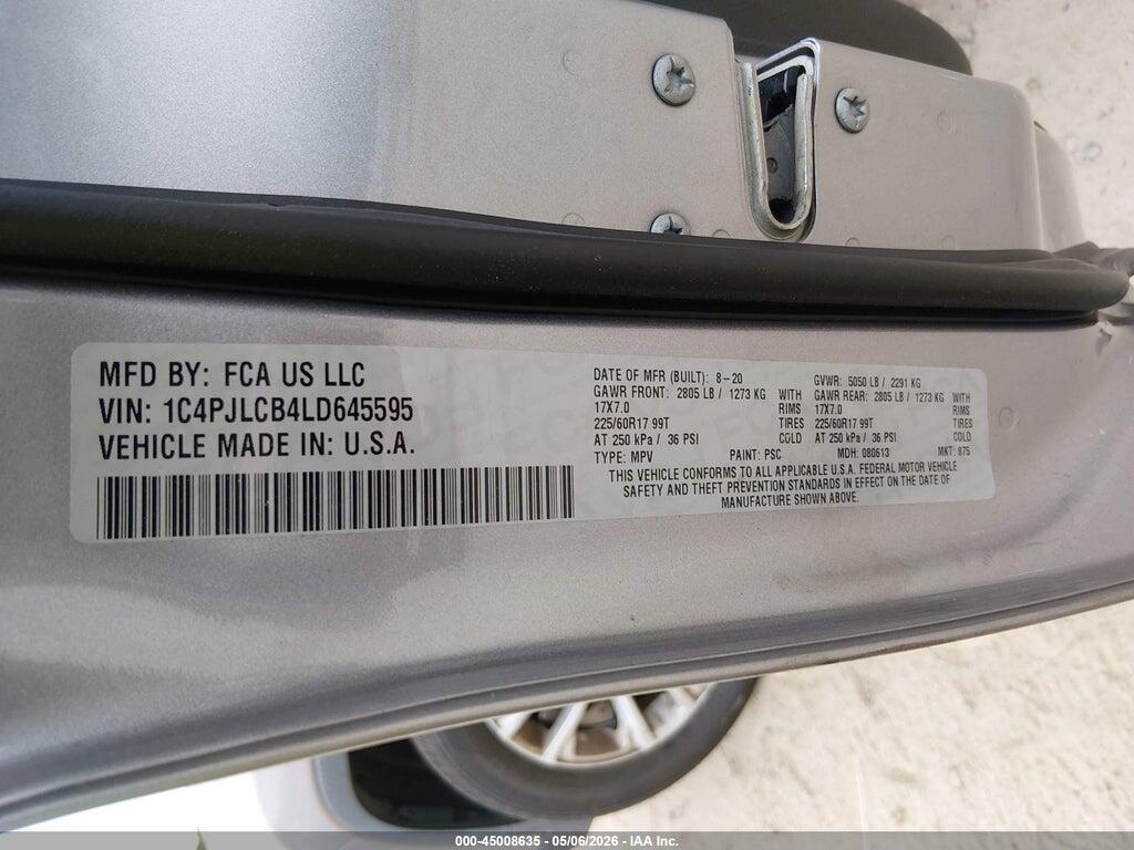 1C4PJLCB4LD645595 2020 JEEP CHEROKEE photo no. 9