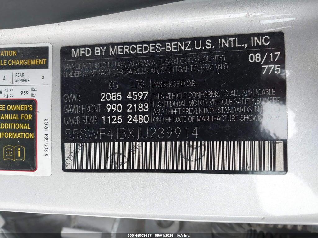 55SWF4JBXJU239914 2018 MERCEDES-BENZ C 300 photo no. 9