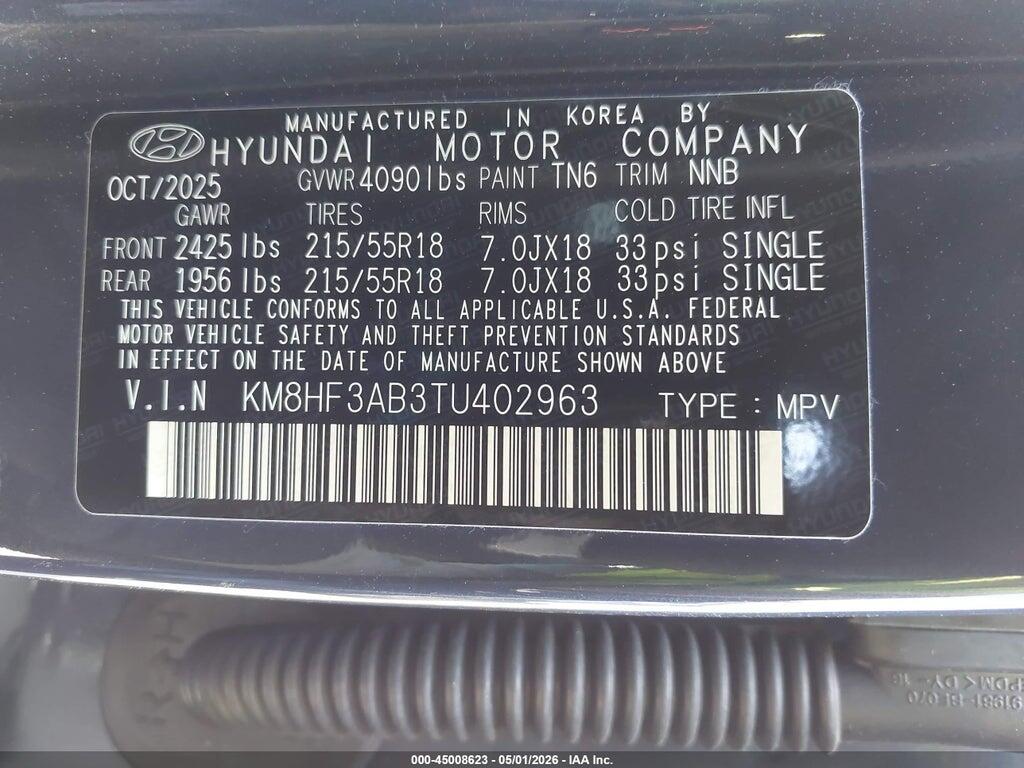 KM8HF3AB3TU402963 2026 HYUNDAI KONA photo no. 9