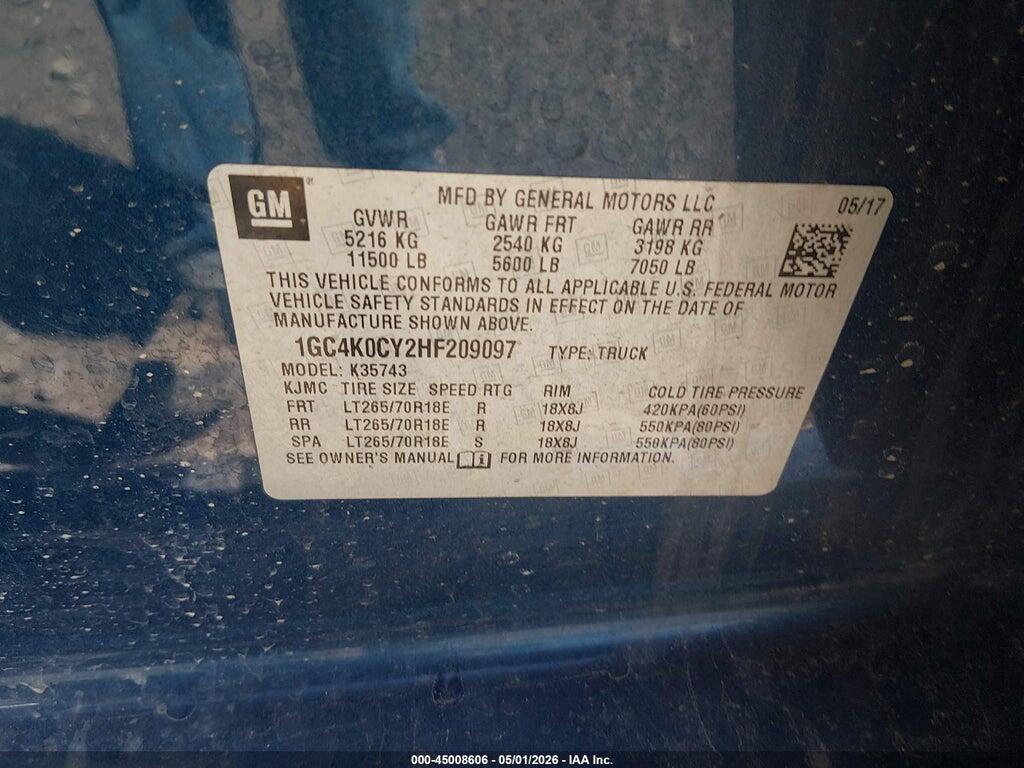 1GC4K0CY2HF209097 2017 CHEVROLET SILVERADO 3500HD photo no. 9
