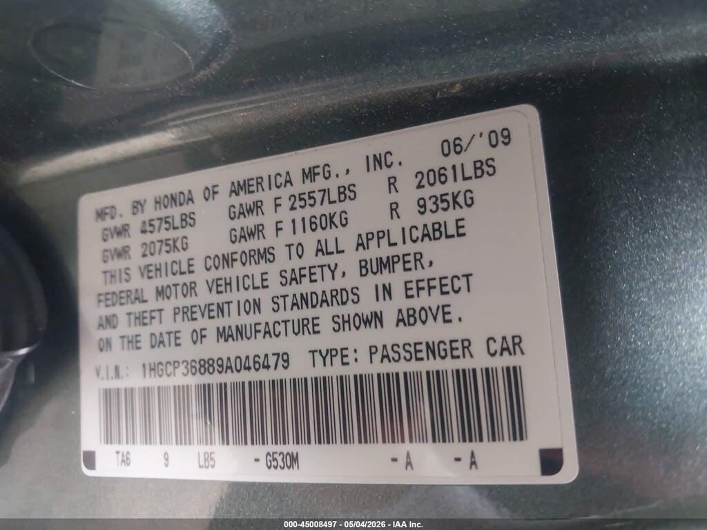 1HGCP36889A046479 2009 HONDA ACCORD photo no. 9
