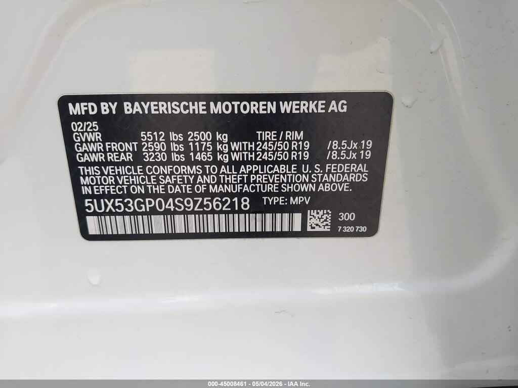 5UX53GP04S9Z56218 2025 BMW X3 photo no. 9