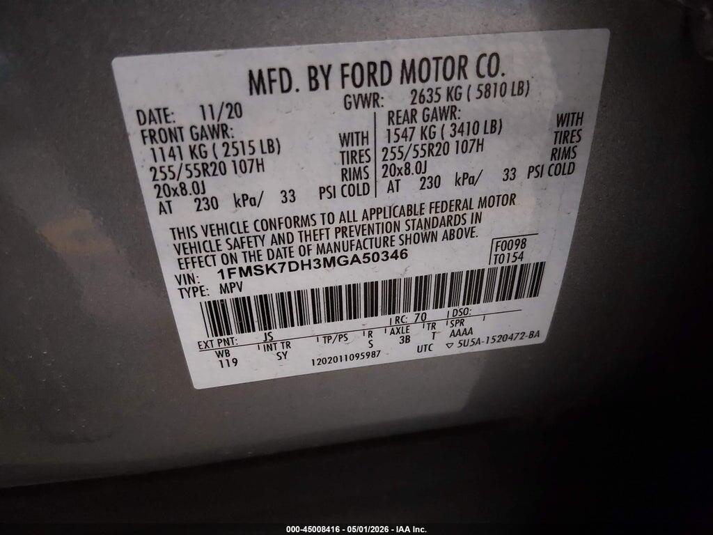 1FMSK7DH3MGA50346 2021 FORD EXPLORER photo no. 9