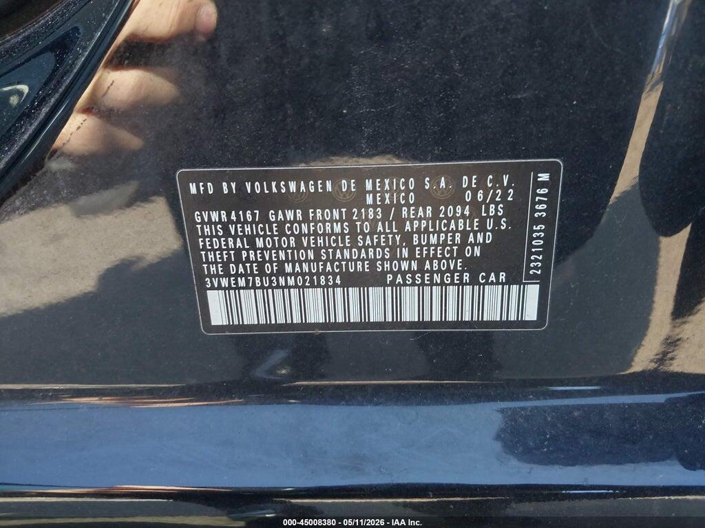 3VWEM7BU3NM021834 2022 VOLKSWAGEN JETTA photo no. 9