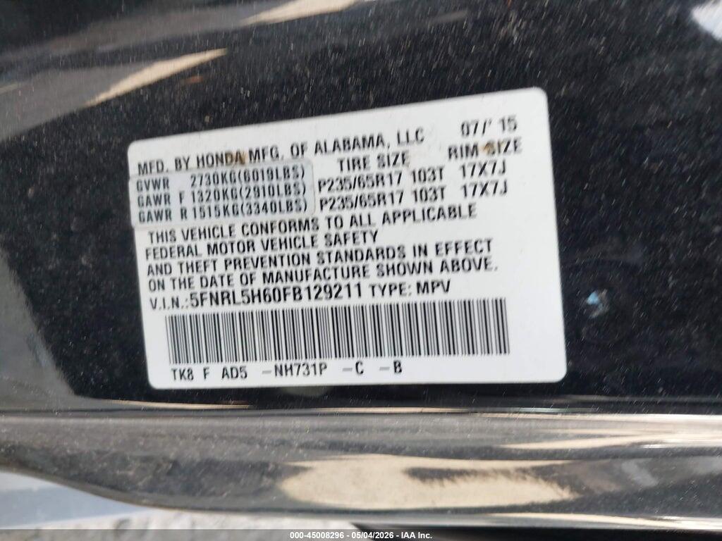 5FNRL5H60FB129211 2015 HONDA ODYSSEY photo no. 9