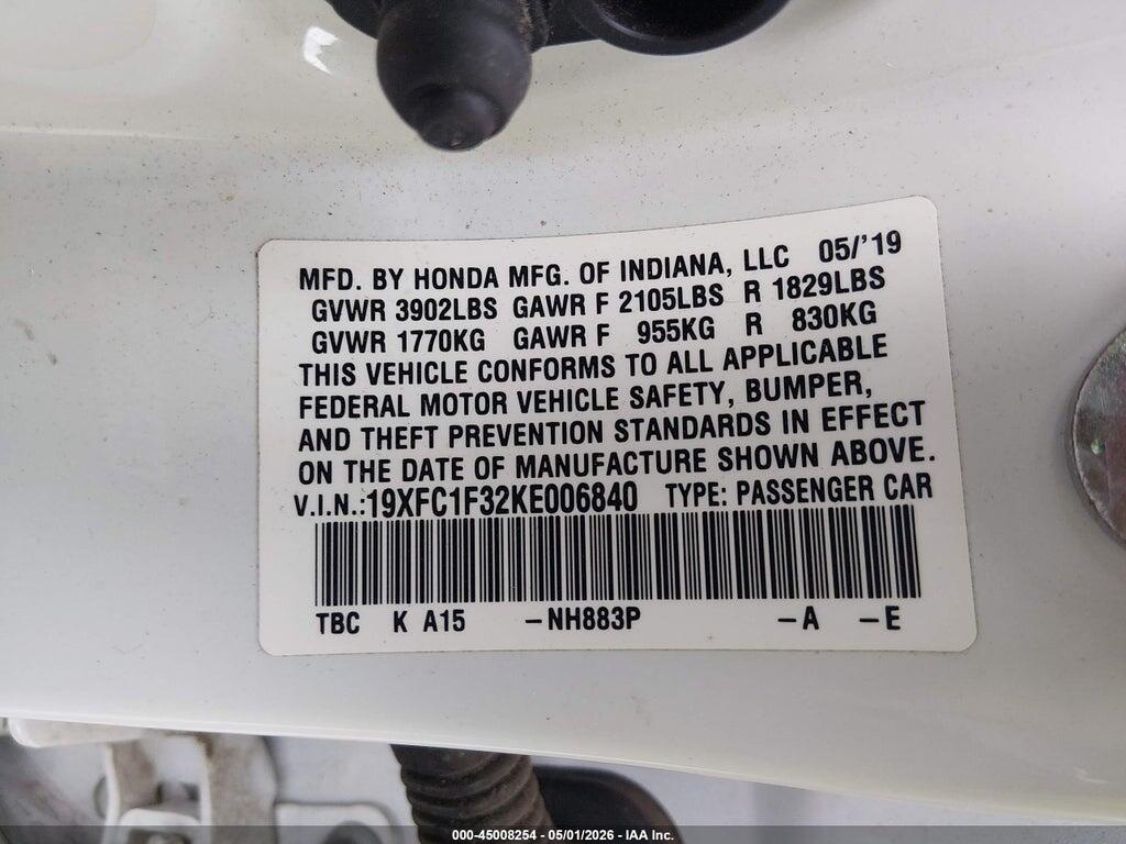 19XFC1F32KE006840 2019 HONDA CIVIC photo no. 9