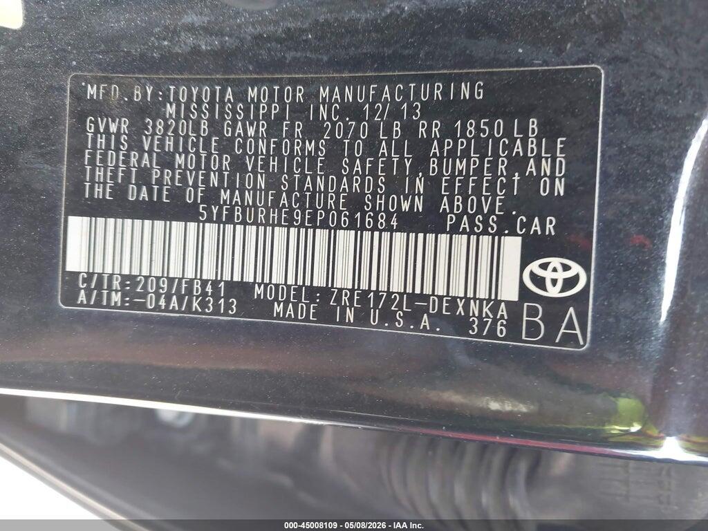5YFBURHE9EP061684 2014 TOYOTA COROLLA photo no. 9