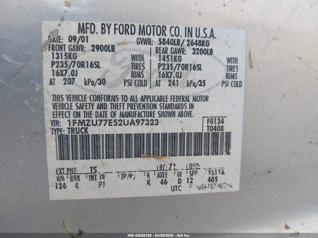 1FMZU77E52UA97323 2002 FORD EXPLORER SPORT TRAC photo no. 9