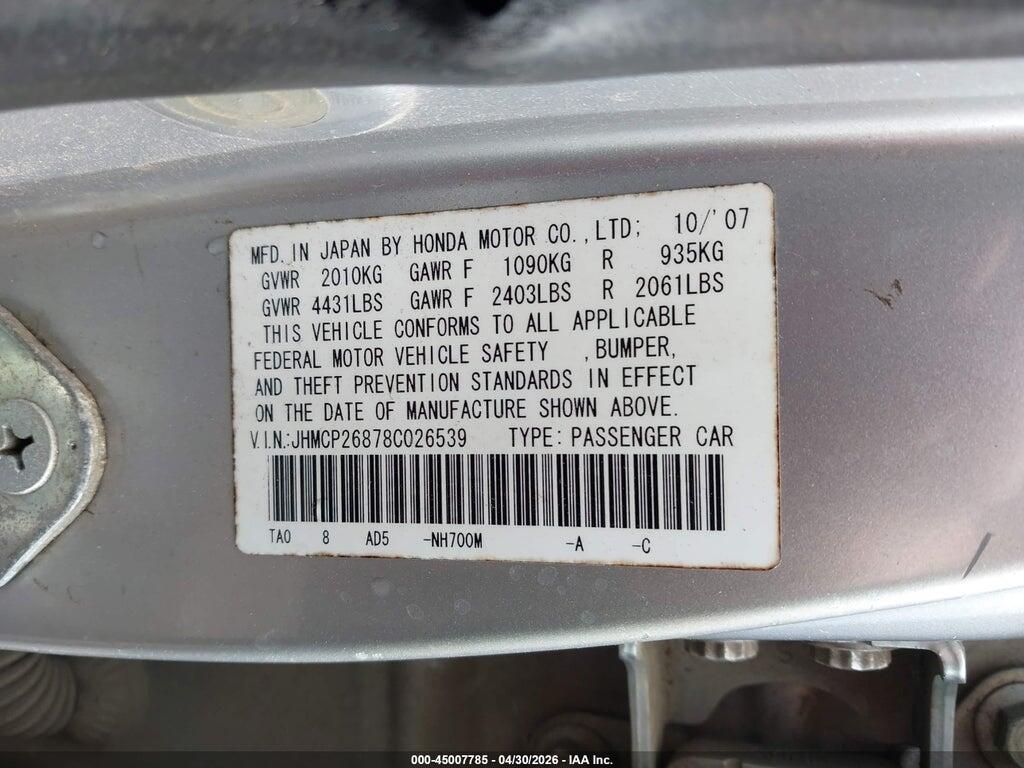 JHMCP26878C026539 2008 HONDA ACCORD photo no. 9