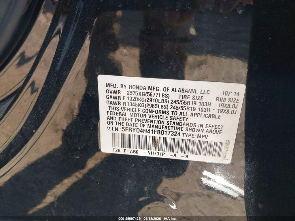 5FRYD4H41FB017324 2015 ACURA MDX photo no. 9