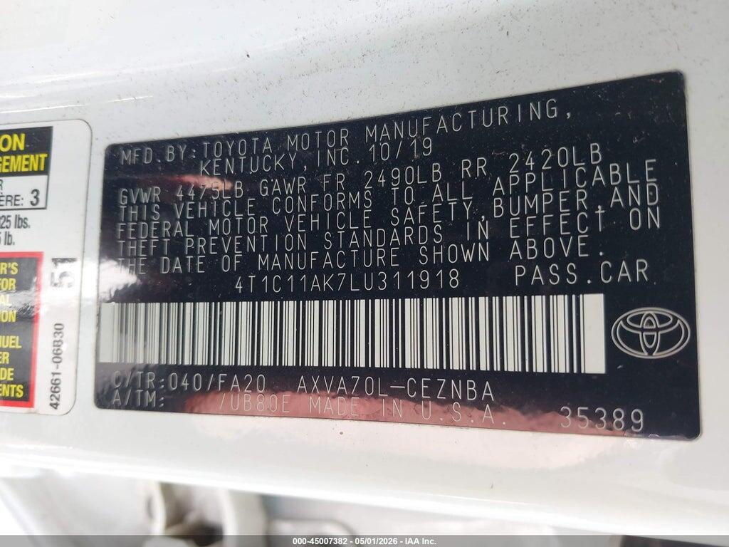 4T1C11AK7LU311918 2020 TOYOTA CAMRY photo no. 9
