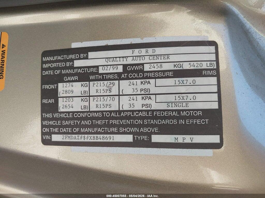 2FMDA5343XBB48691 1999 FORD WINDSTAR photo no. 9