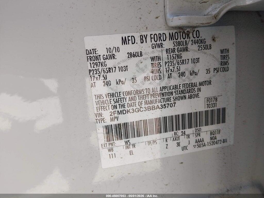 2FMDK3GC3BBA35707 2011 FORD EDGE photo no. 9