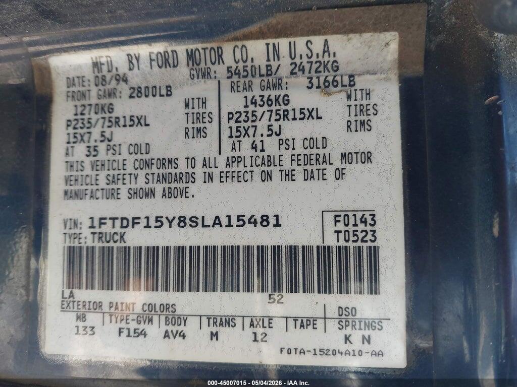 1FTDF15Y8SLA15481 1995 FORD F150 photo no. 9