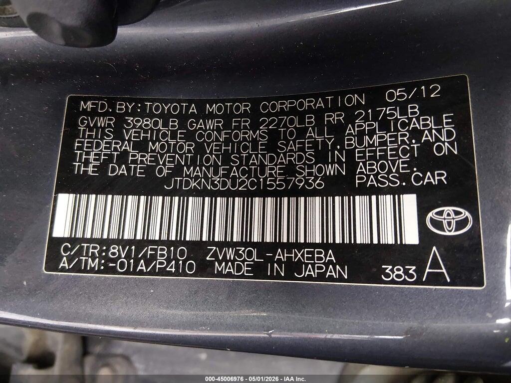 JTDKN3DU2C1557936 2012 TOYOTA PRIUS photo no. 9