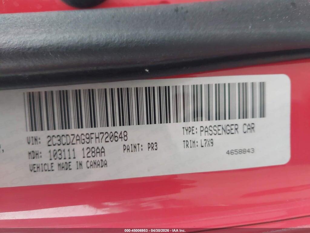 2C3CDZAG9FH720648 2015 DODGE CHALLENGER photo no. 9