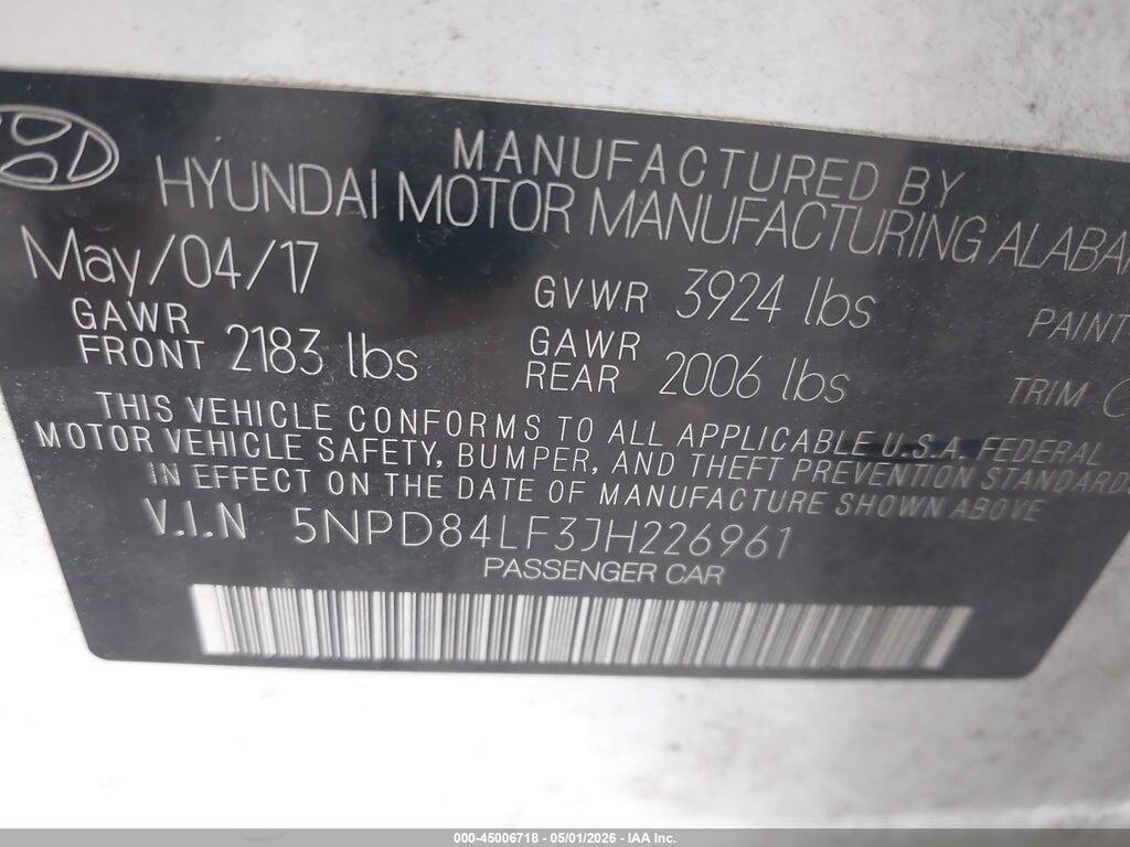 5NPD84LF3JH226961 2018 HYUNDAI ELANTRA photo no. 9