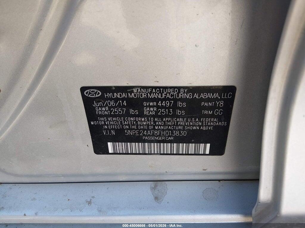 5NPE24AF8FH013830 2015 HYUNDAI SONATA photo no. 9