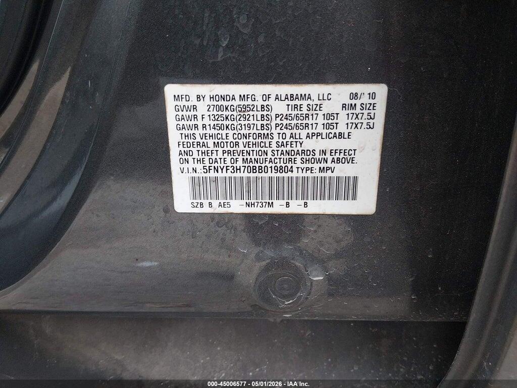 5FNYF3H70BB019804 2011 HONDA PILOT photo no. 9