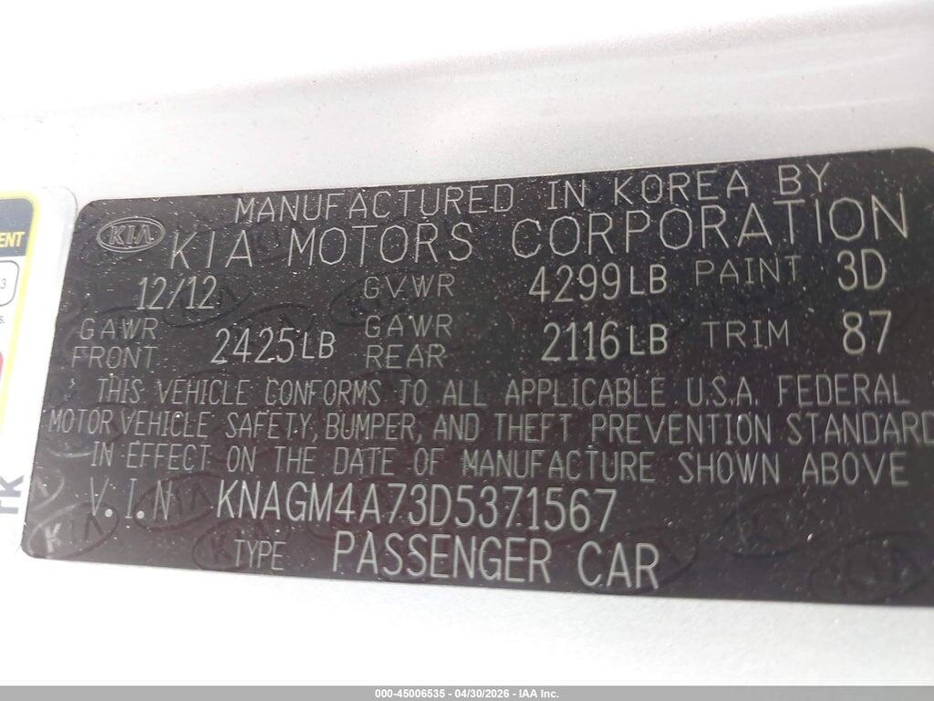 KNAGM4A73D5371567 2013 KIA OPTIMA photo no. 9