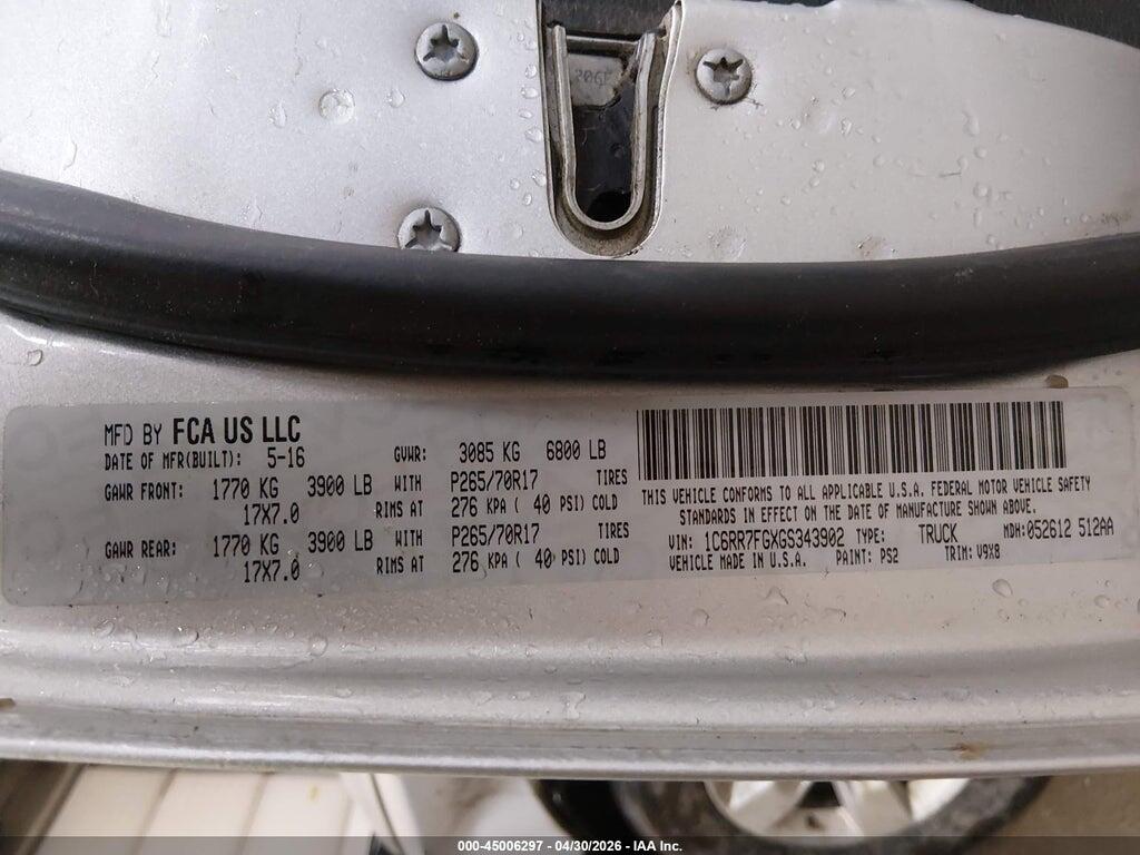 1C6RR7FGXGS343902 2016 RAM 1500 photo no. 9