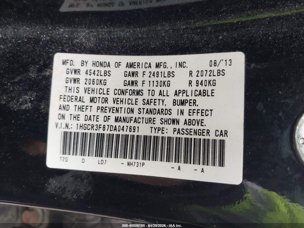 1HGCR3F87DA047691 2013 HONDA ACCORD photo no. 9