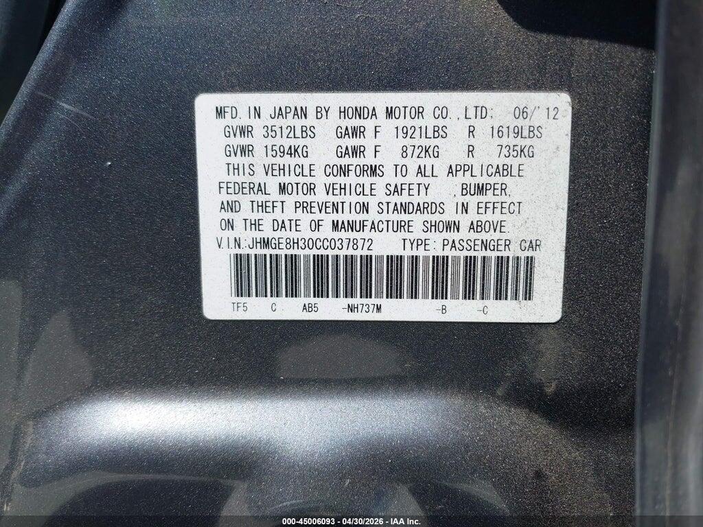 JHMGE8H30CC037872 2012 HONDA FIT photo no. 9