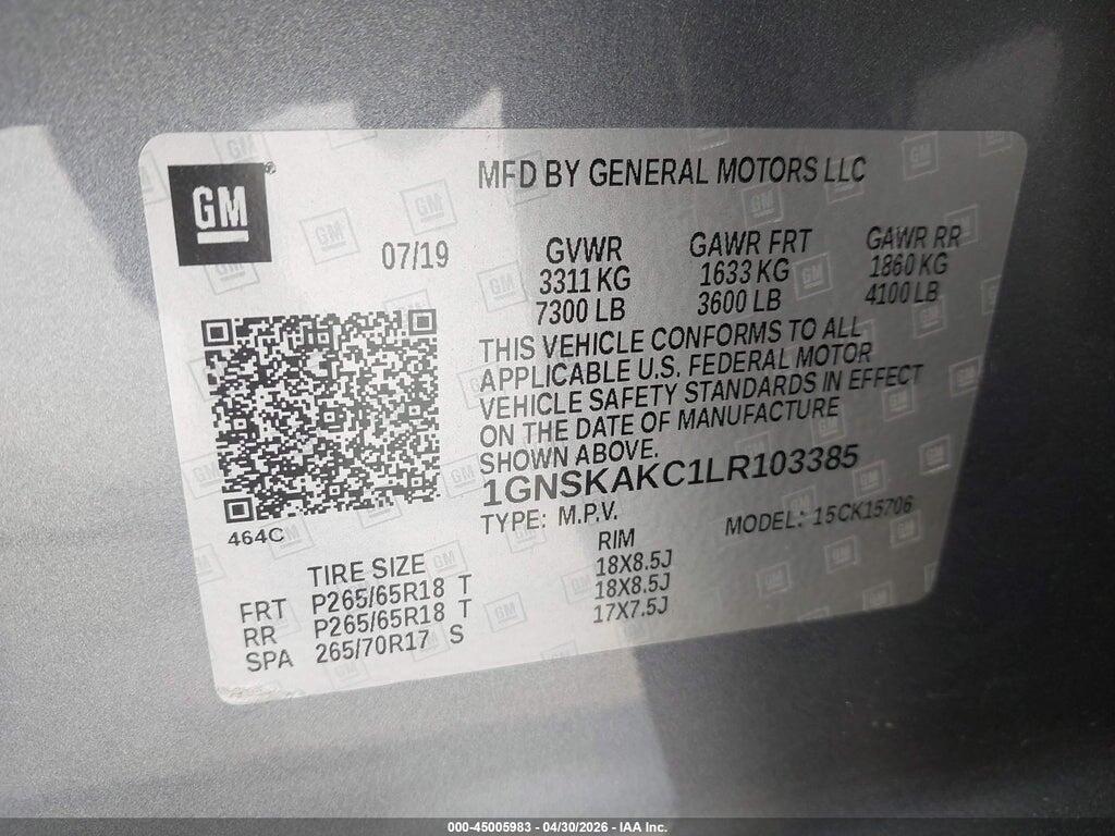 1GNSKAKC1LR103385 2020 CHEVROLET TAHOE photo no. 9