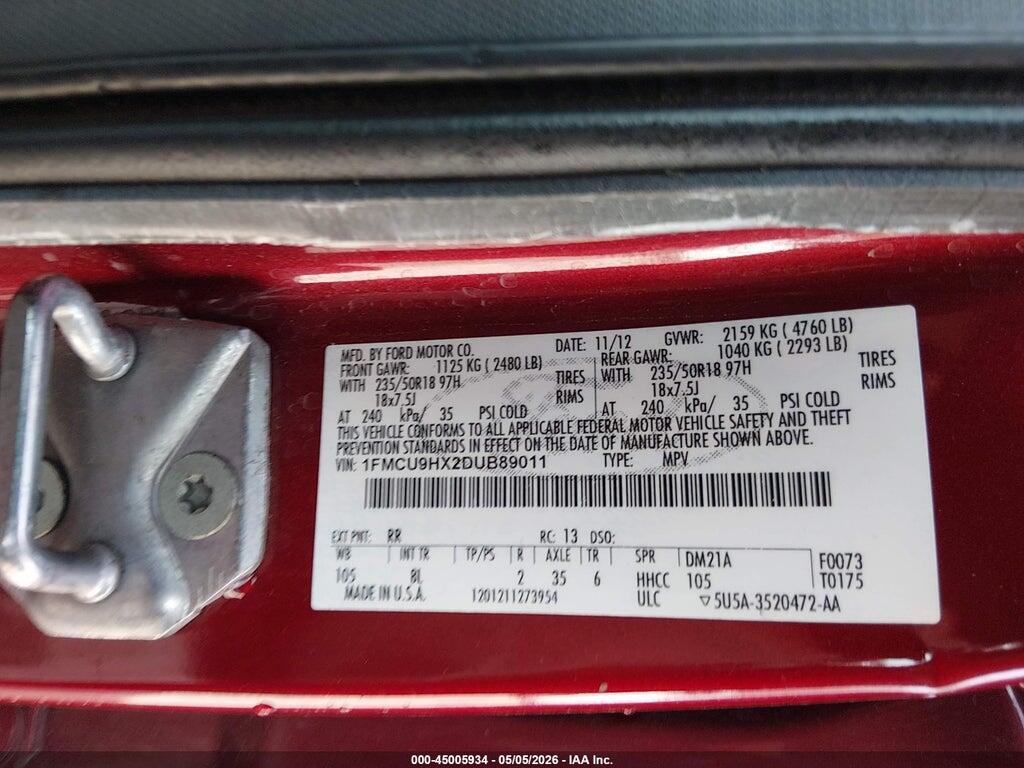 1FMCU9HX2DUB89011 2013 FORD ESCAPE photo no. 9