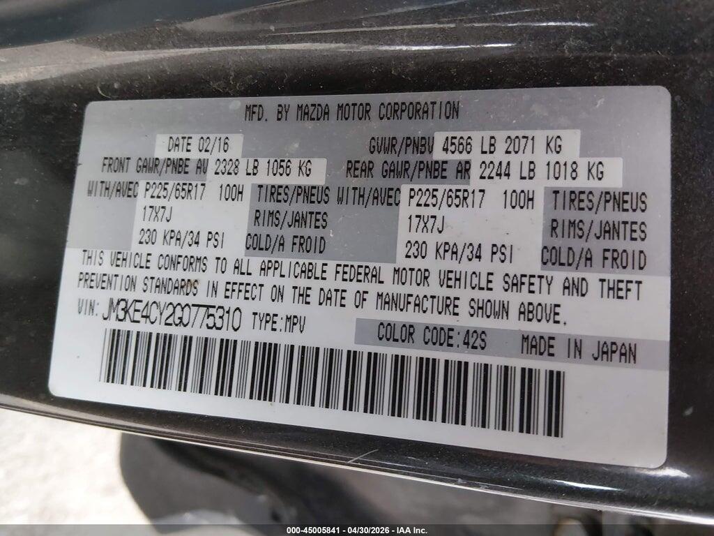 JM3KE4CY2G0775310 2016 MAZDA CX-5 photo no. 9