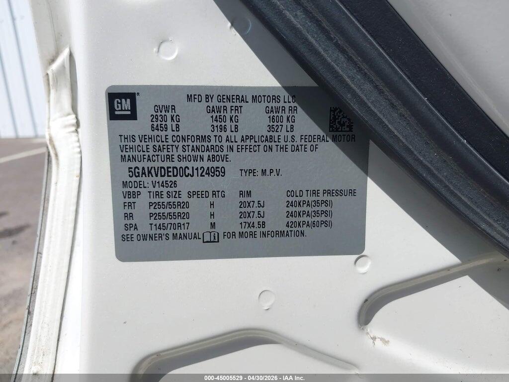 5GAKVDED0CJ124959 2012 BUICK ENCLAVE photo no. 9