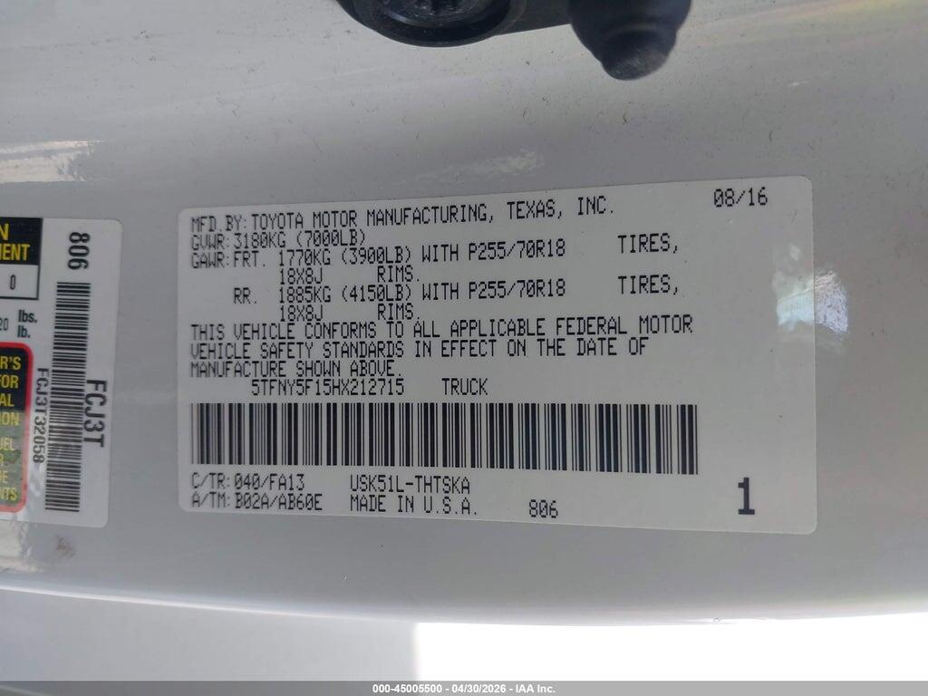 5TFNY5F15HX212715 2017 TOYOTA TUNDRA photo no. 9