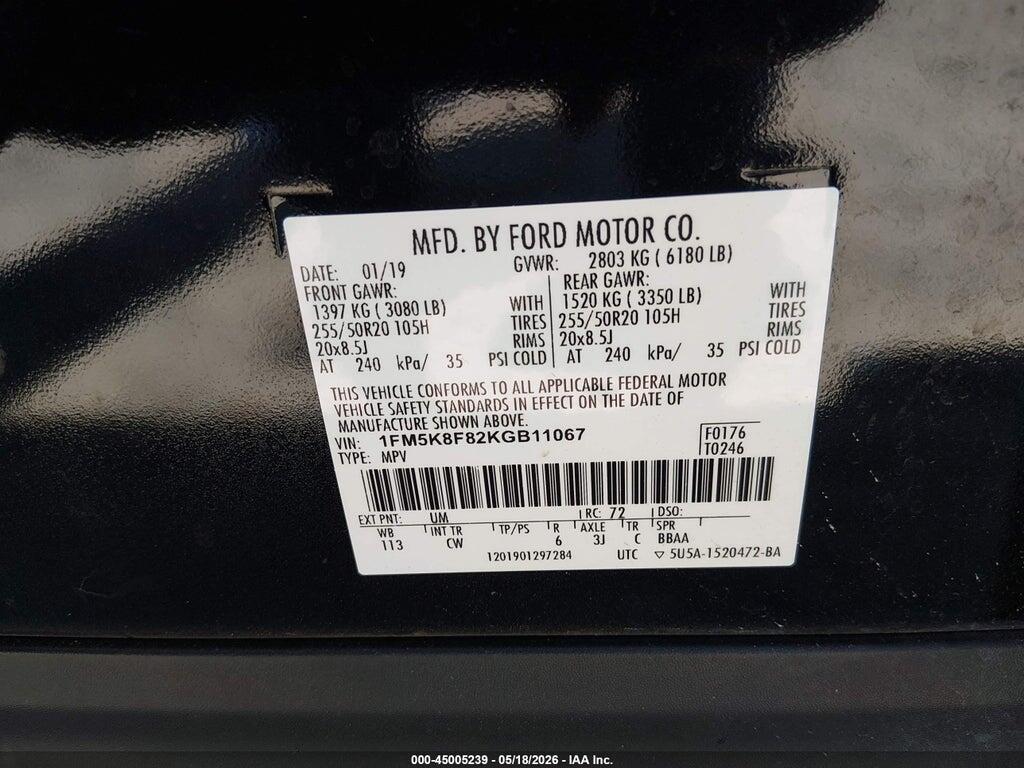 1FM5K8F82KGB11067 2019 FORD EXPLORER photo no. 9