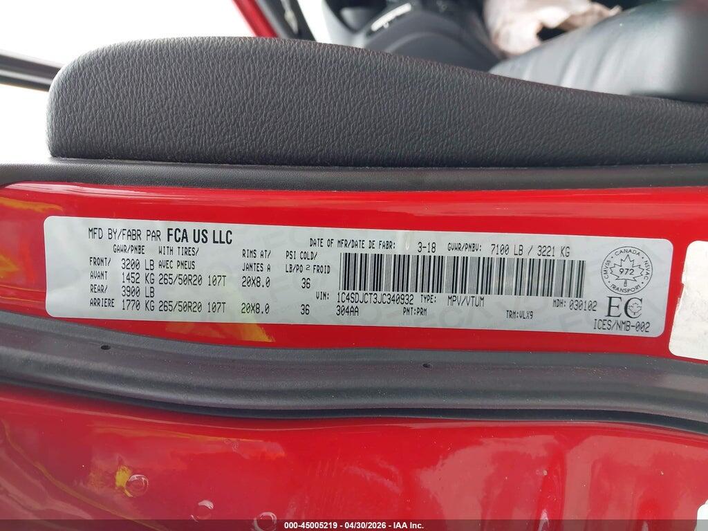 1C4SDJCT3JC340932 2018 DODGE DURANGO photo no. 9