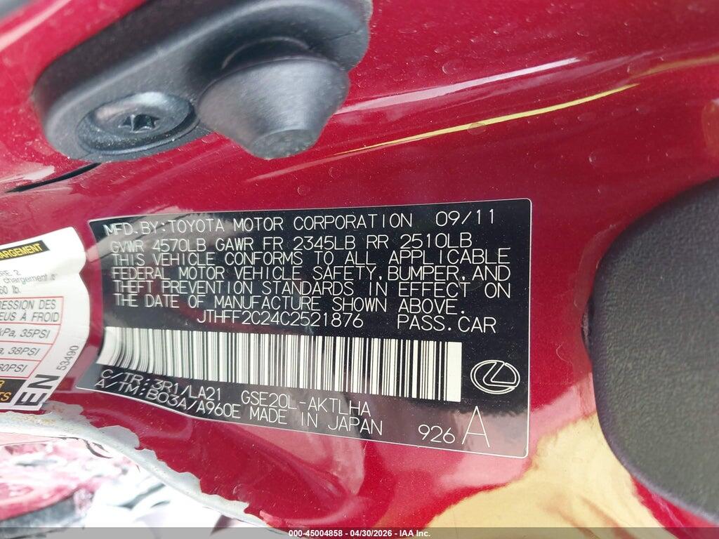 JTHFF2C24C2521876 2012 LEXUS IS 250C photo no. 9