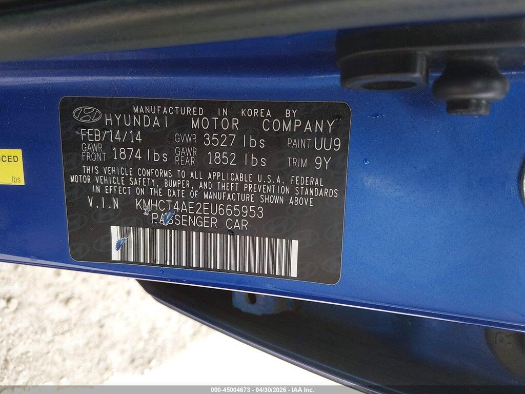 KMHCT4AE2EU665953 2014 HYUNDAI ACCENT photo no. 9