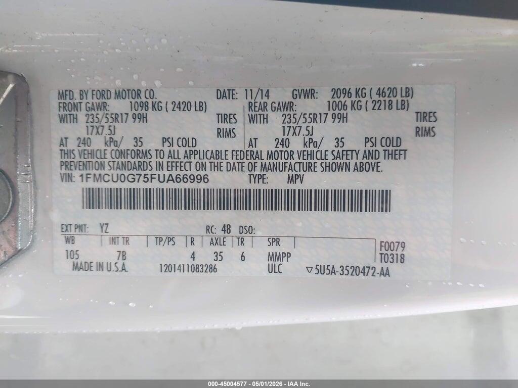 1FMCU0G75FUA66996 2015 FORD ESCAPE photo no. 9