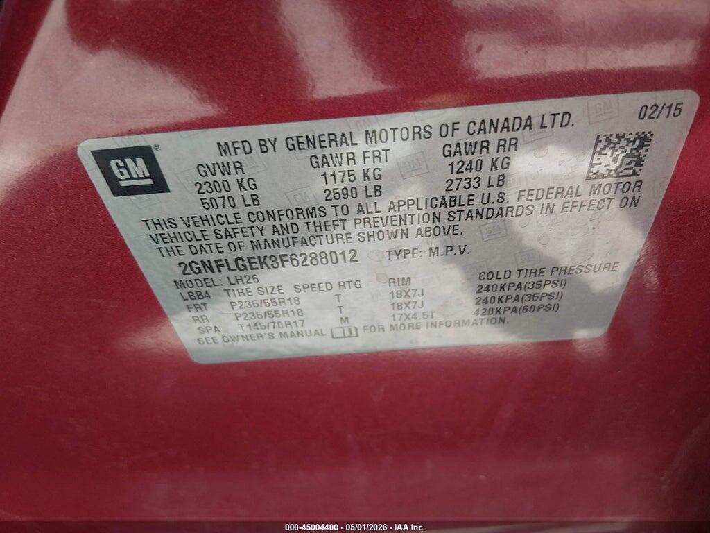 2GNFLGEK3F6288012 2015 CHEVROLET EQUINOX photo no. 9