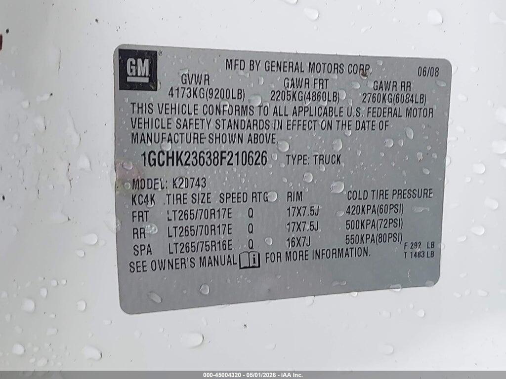 1GCHK23638F210626 2008 CHEVROLET SILVERADO 2500HD photo no. 9