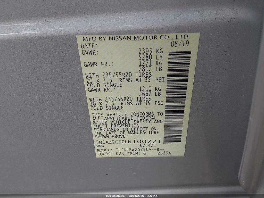 5N1AZ2CS0LN100721 2020 NISSAN MURANO photo no. 9