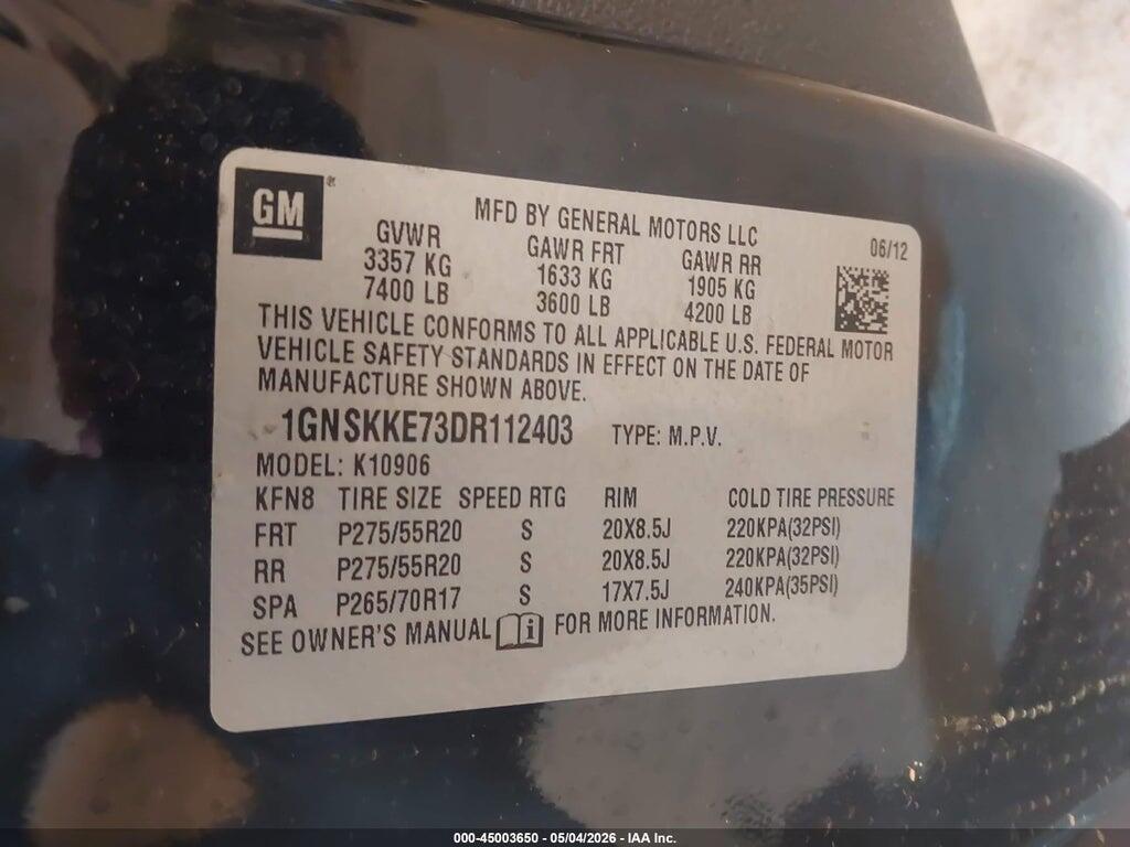1GNSKKE73DR112403 2013 CHEVROLET SUBURBAN 1500 photo no. 9