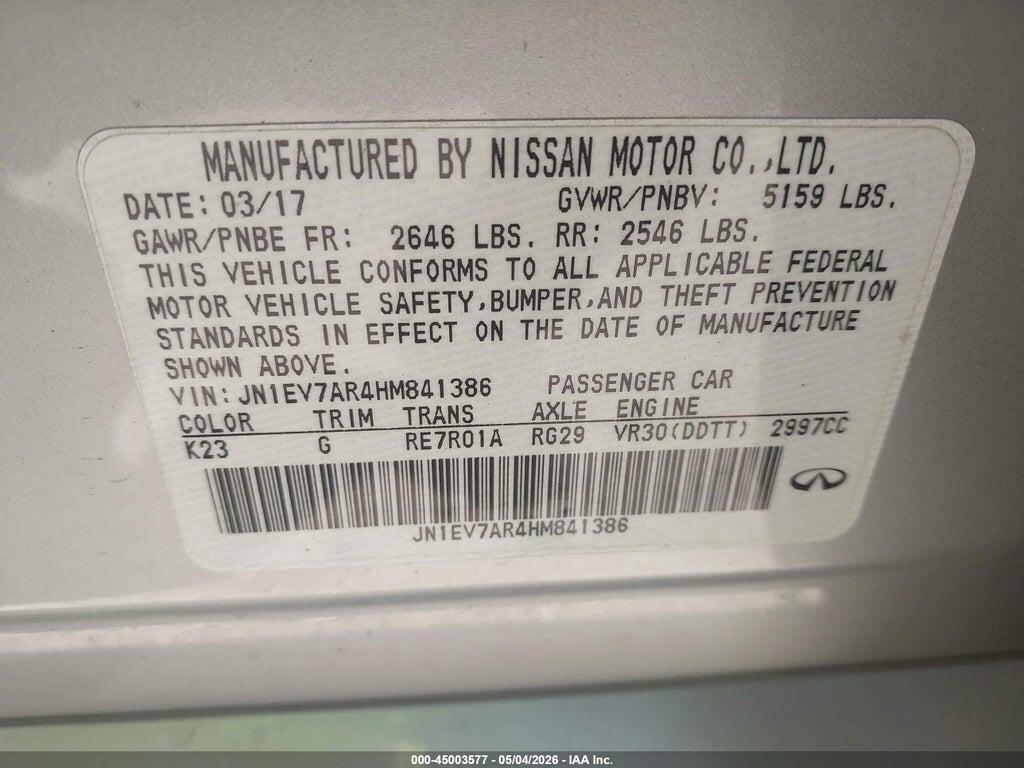 JN1EV7AR4HM841386 2017 INFINITI Q50 photo no. 9