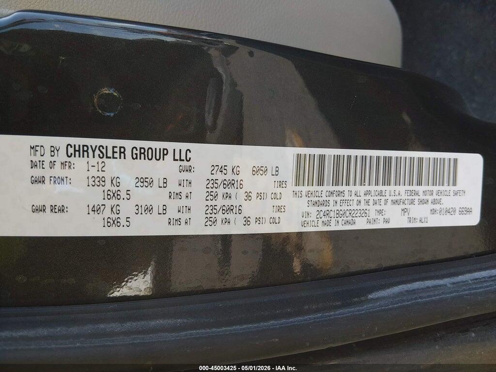 2C4RC1BG0CR223261 2012 CHRYSLER TOWN & COUNTRY photo no. 9
