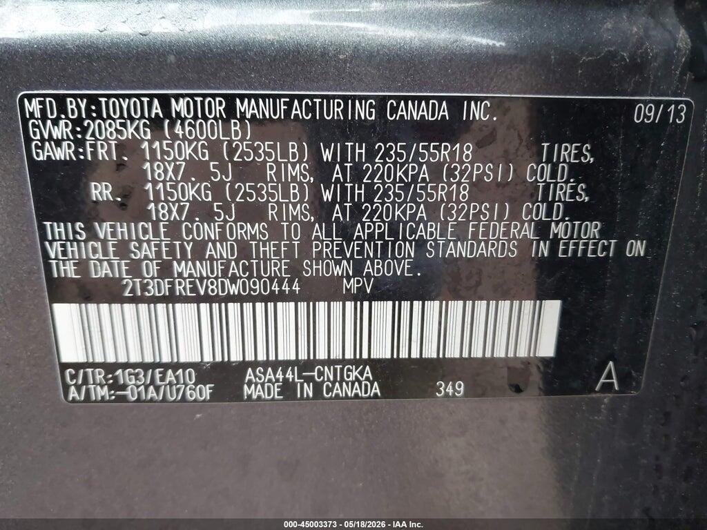 2T3DFREV8DW090444 2013 TOYOTA RAV4 photo no. 9